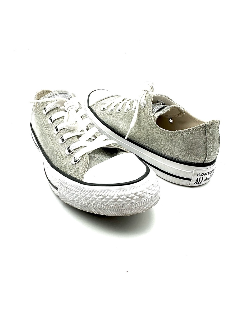Converse Metallic Silver Low Top Sneakers with White Laces